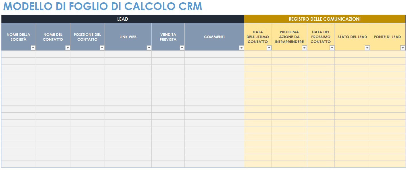 Foglio di calcolo CRM