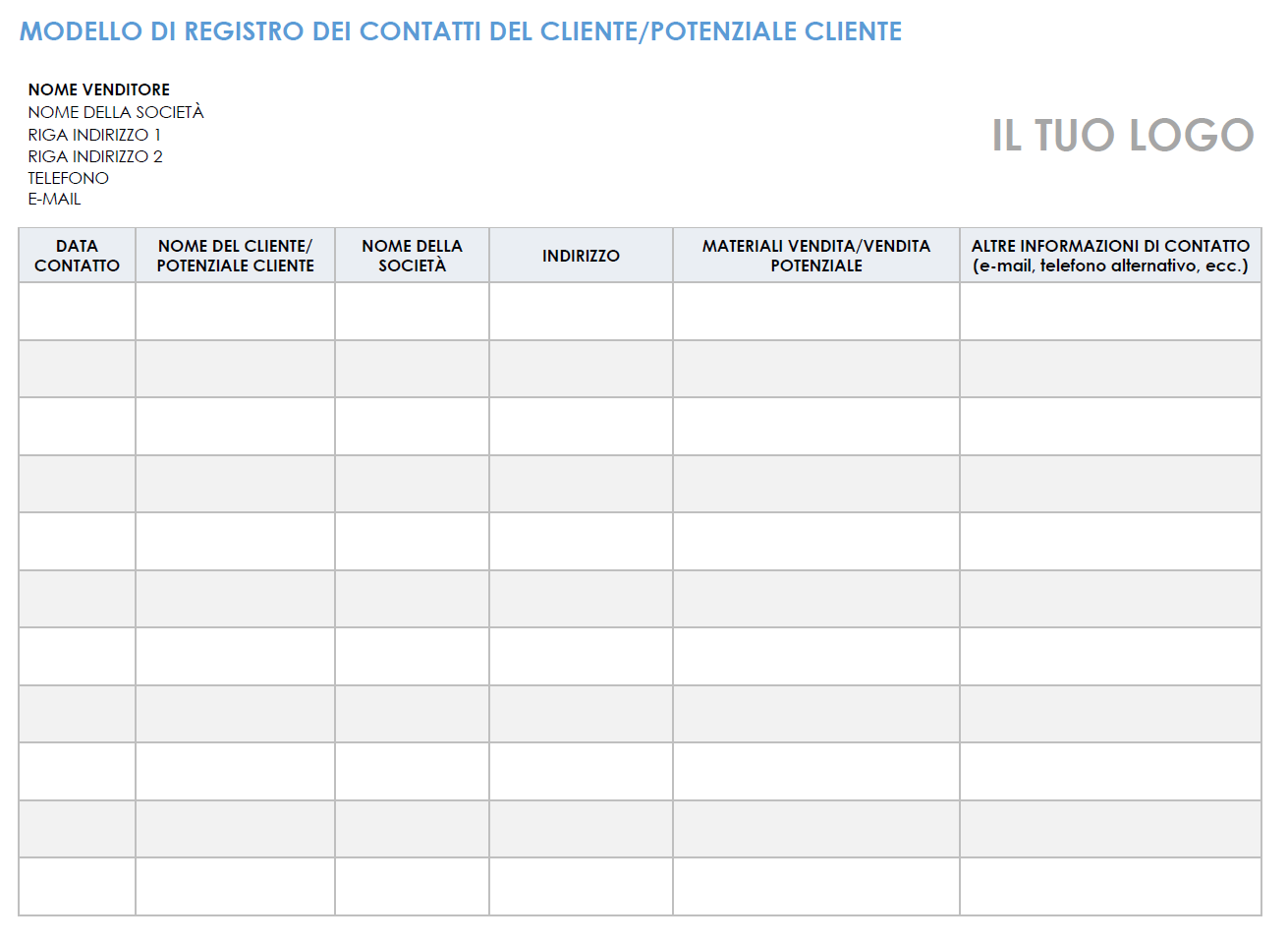 Registro dei contatti dei potenziali clienti