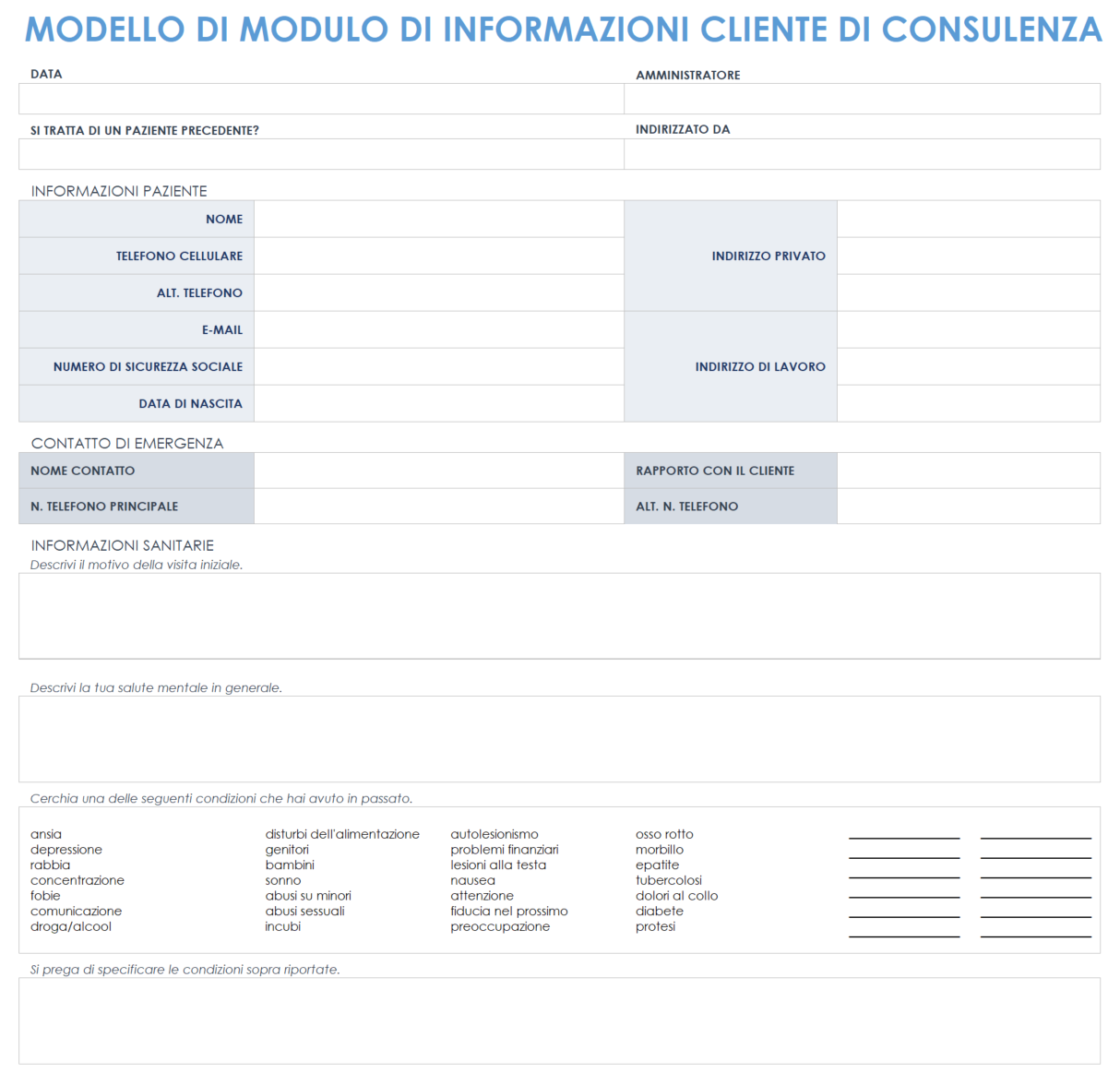 Modulo informativo per il cliente di consulenza