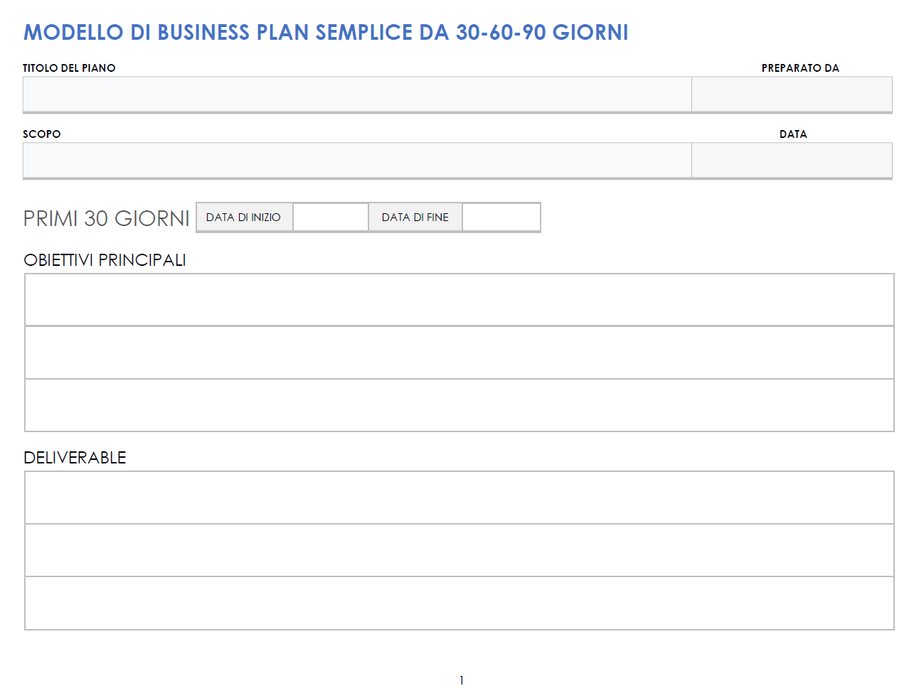  Modello semplice di piano aziendale da 30-60-90 giorni