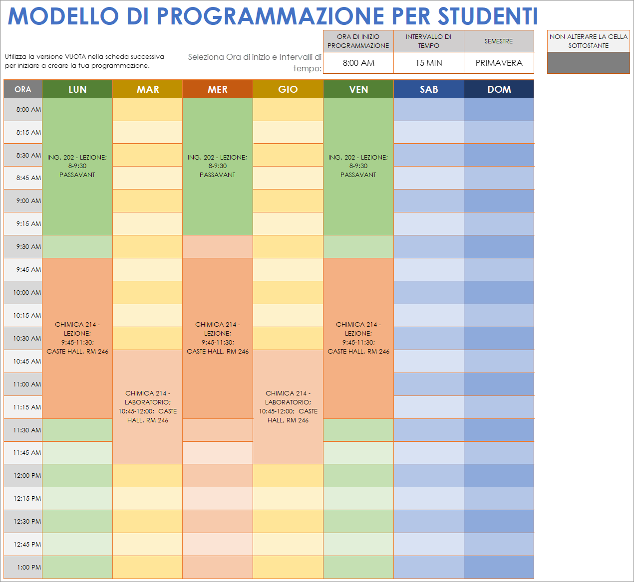  Foglio Google modello di pianificazione dello studente