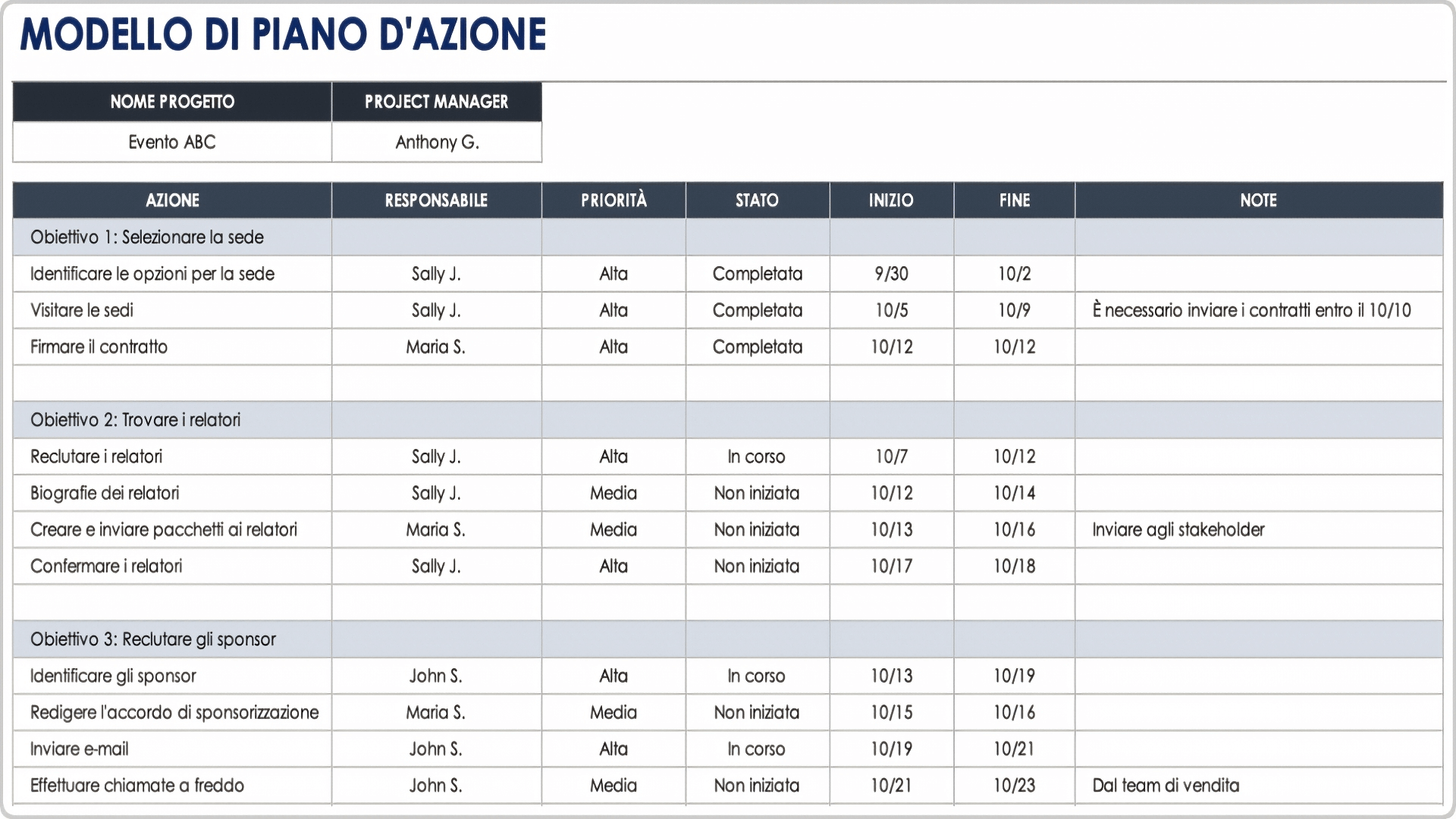  modello di piano d'azione-excel