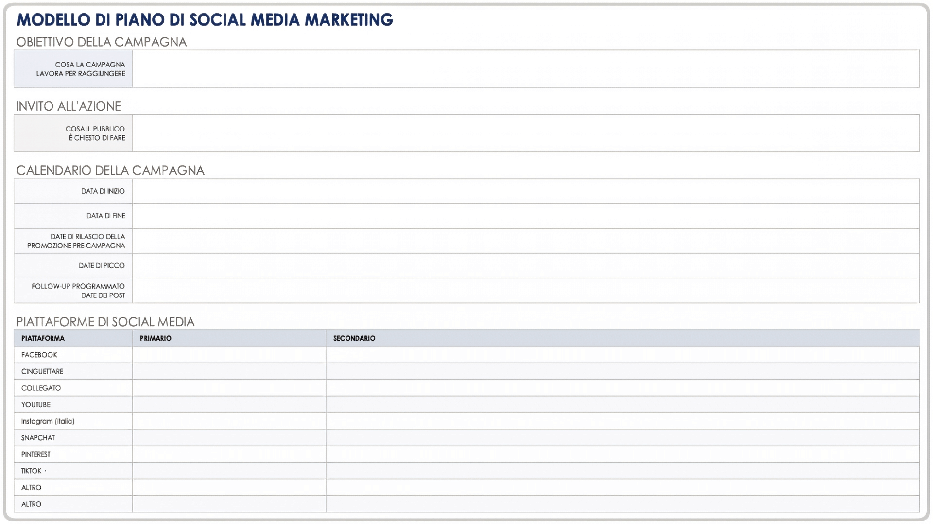  Modello di piano di marketing per i social media