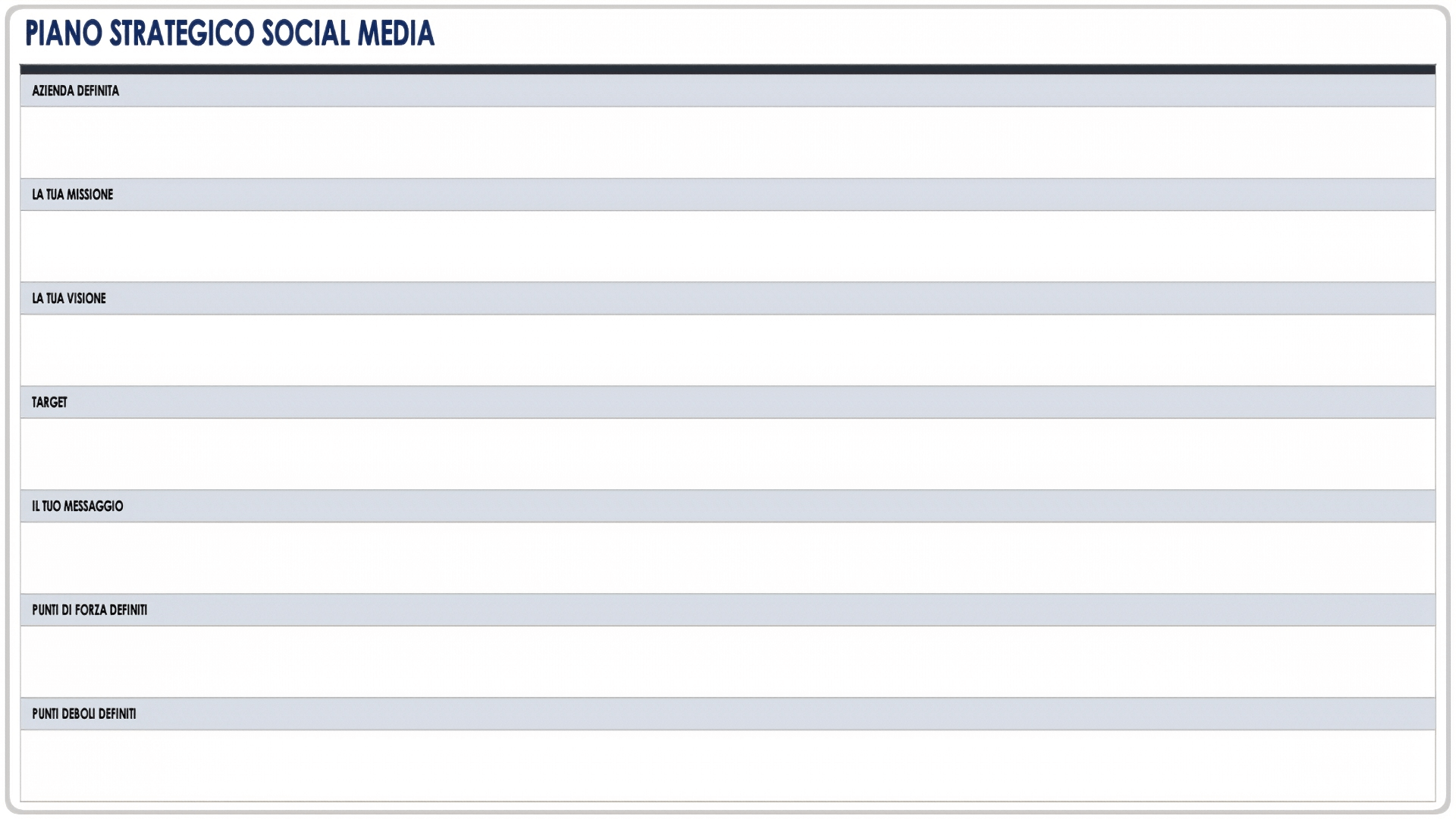  Modello di piano strategico per social media