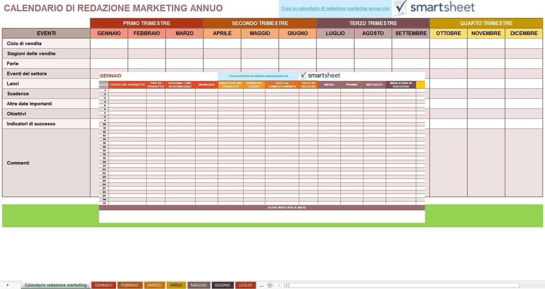 CALENDARIO DI REDAZIONE MARKETING ANNUO