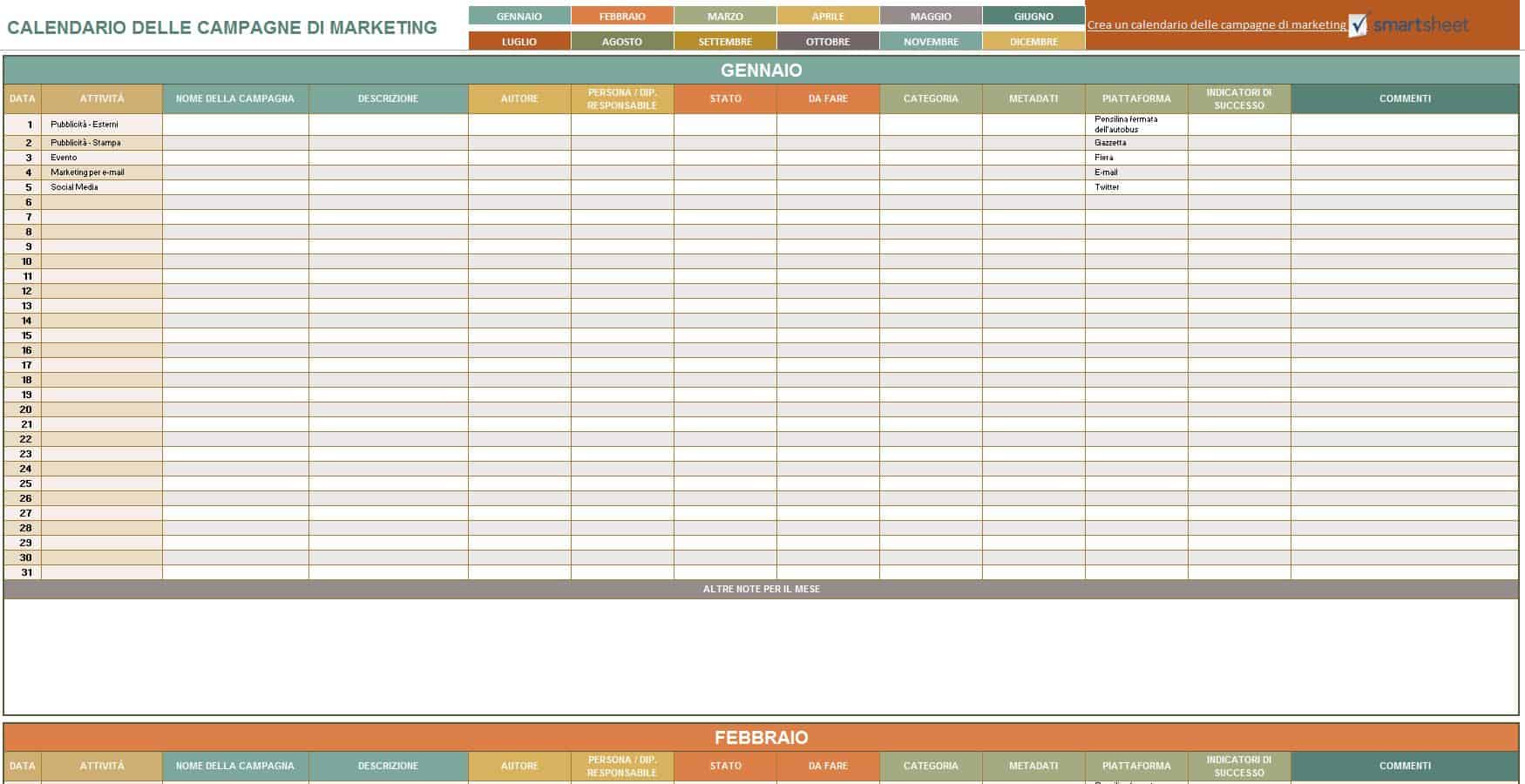 CALENDARIO DELLE CAMPAGNE DI MARKETING