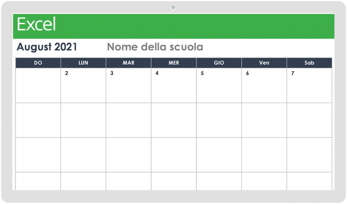 Modello di calendario scolastico mensile 2021-2022