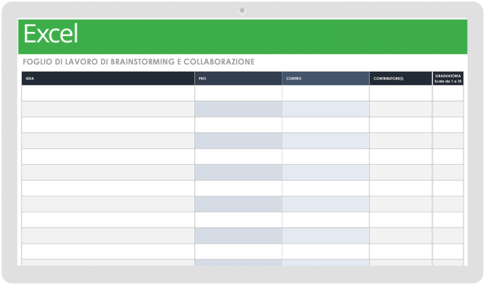 Foglio di lavoro di brainstorming e collaborazione