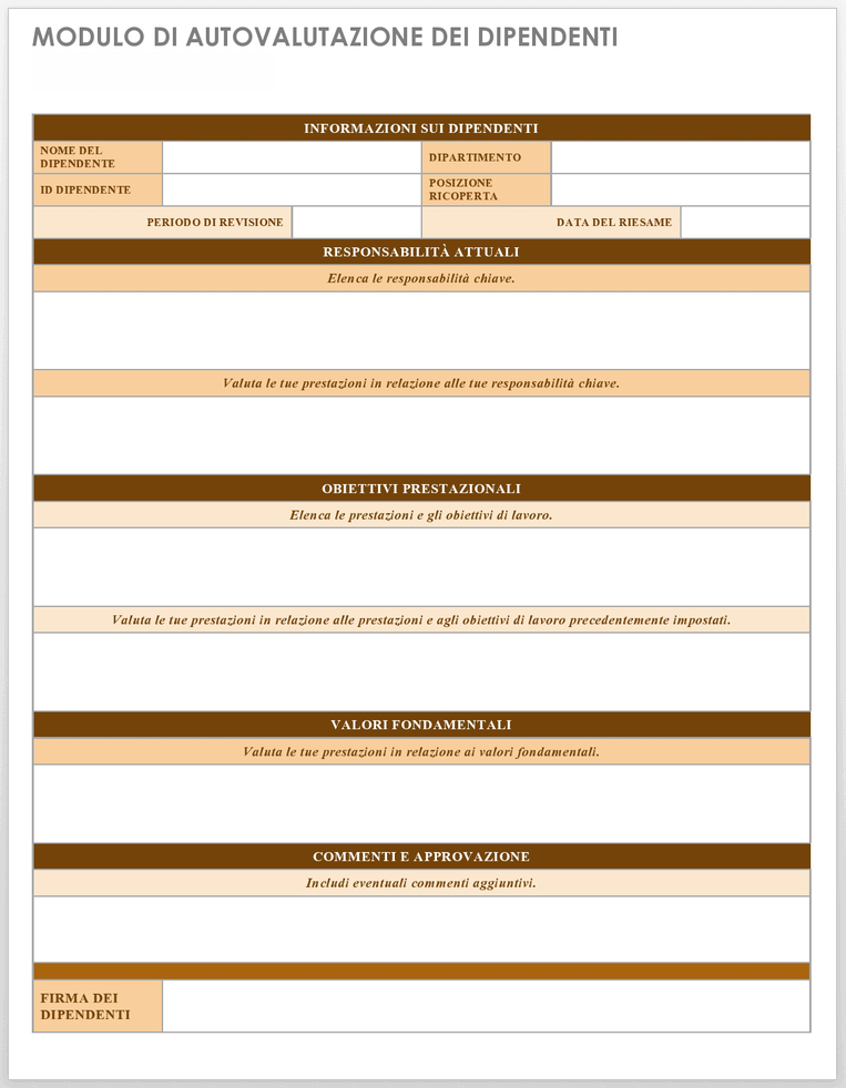 Employee Self Evaluation Template - Italian 