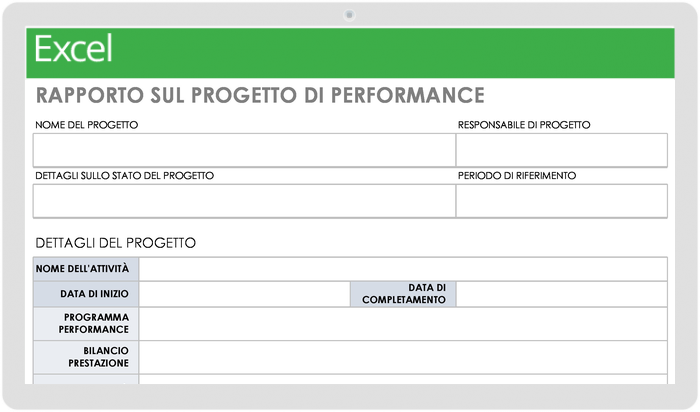  Modello di rapporto sul progetto e sulle prestazioni