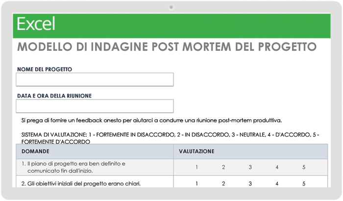  Modello di indagine post mortem del progetto