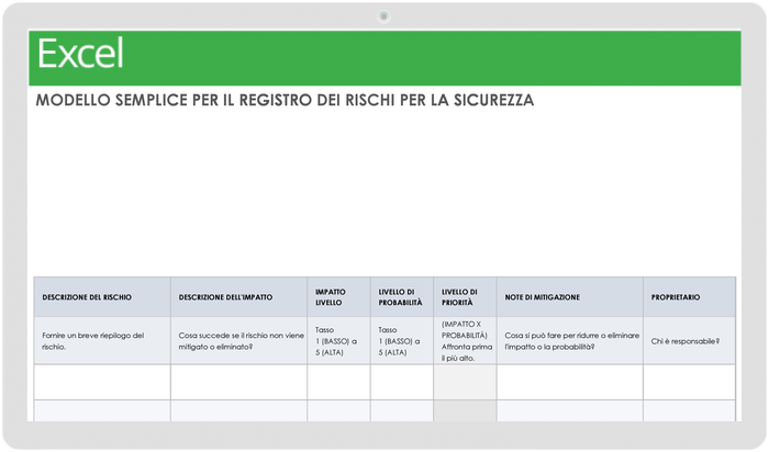 Registro dei rischi per la sicurezza semplice