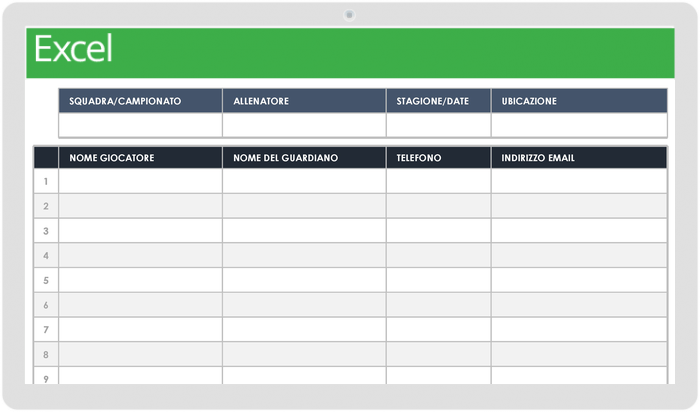  Modello di elenco contatti squadre sportive